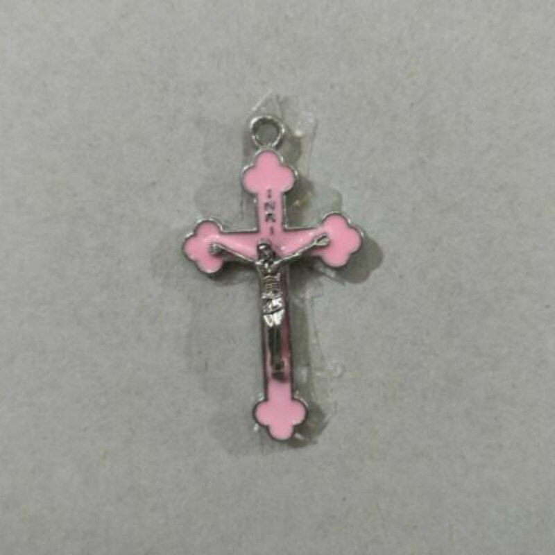 DIY Roze Kleur Olie Legering Religieuze Cross Kerk Kruisbeeld Sacrament Heilige Rood Jezus Hanger Ketting Jesu herinneringherinnering