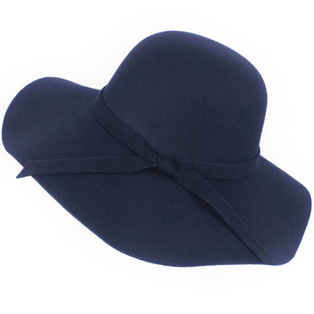 Chapeau casual fedora kasket med brede skygge kuppel hatte uld floppy hat kvinder sorte cloche hatte: Marine blå