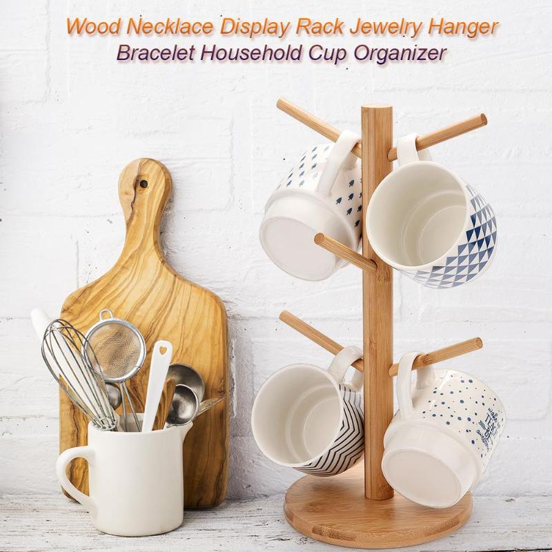 Solid Wood Kitchen Storage Rack Mug Rack Tree Removable Bamboo Mug Stand Storage Coffee Tea Cup Organizer Hanger Holder