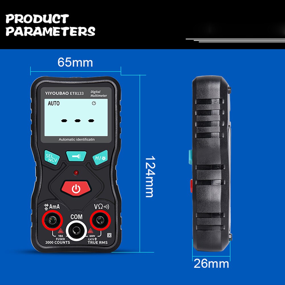 Fully Automatic Identification Multimeter Voltage Diode Current Capacitance Buzzers Meter True with Flashlight Function