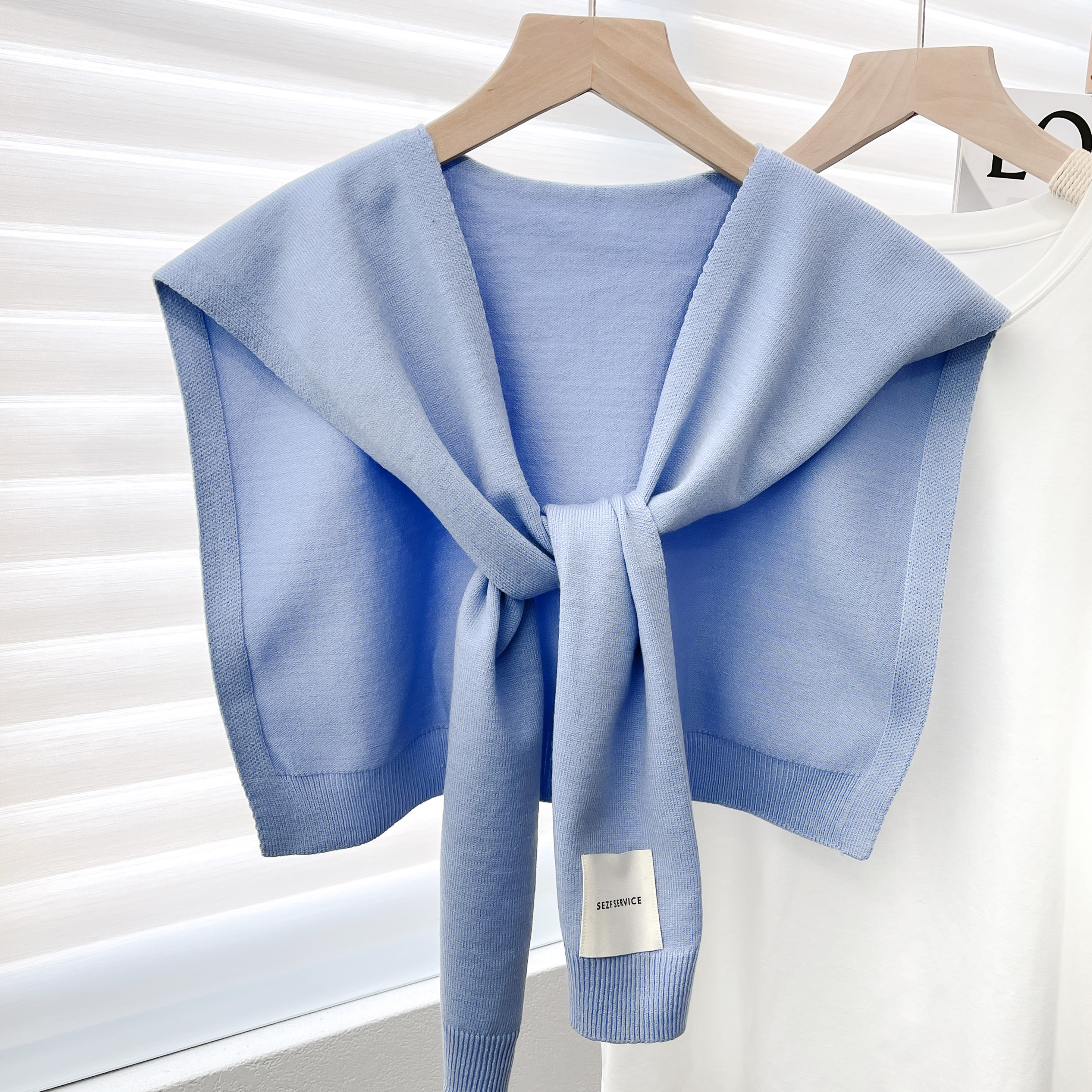 Bufanda chal de punto de Color liso para mujer, capas de otoño e invierno con camisas, ropa de invierno a la , bufandas decorativas para mujer: Azul