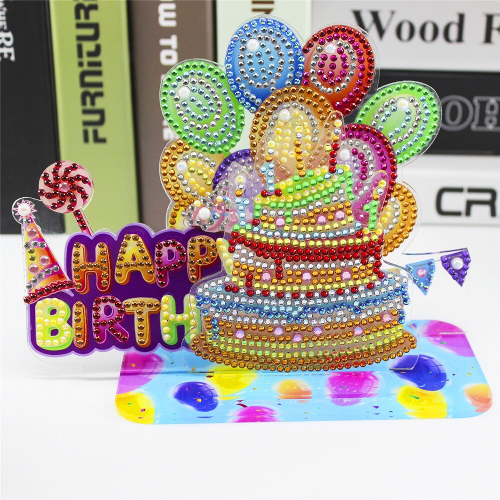 3D Acrylic Diamond Painting Birthday Card Balloon Cake Happy Birthday Decoration