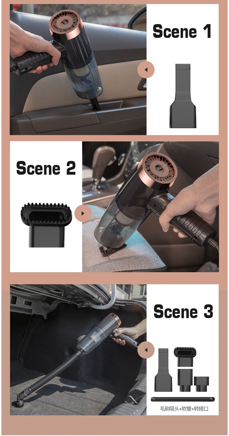 12v bærbar håndholdt bilstøvsuger vådtør dobbelt brug med led lommelygte + bil parfume
