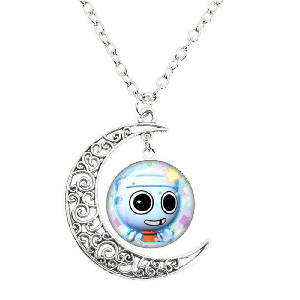Juego de terror Goob Pebble Dandy's World collar lindo divertido Meme Kawaii cabujón de cristal colgante la luna collar joyería: Pistola negra plateada