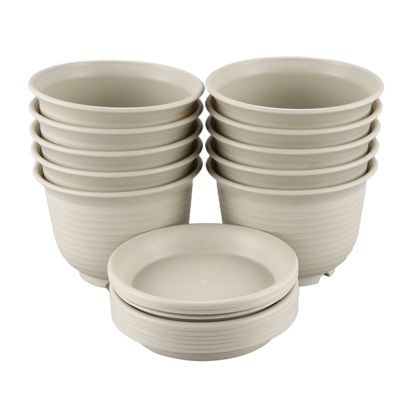 5.9 inch plastic plantenbakken met schotelset,  of 10,  zaaibakken voor kwekerijen, voor bloemen, kruiden en cactussen, binnen en buiten