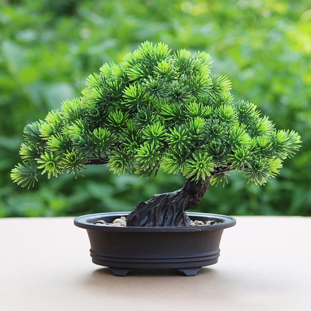 1pc kunstig bonsai lite grønt tre med potteplanter furu kunstig potteplante ornamentr plante kunstig plante kontor