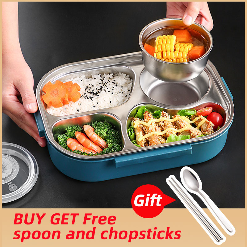 Lunch Box With Compartments Stainless Steel Insulated Tableware Bento Food Container Storage Meal Tray Lunchbox Thermos
