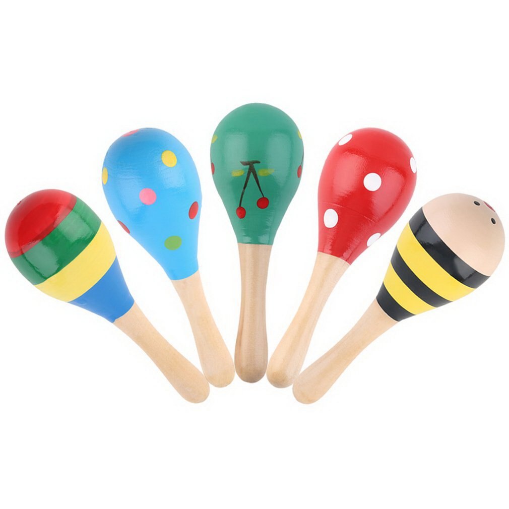 OCDAY 5pcs Rattles Develop Baby Intelligence Grasping Gums Wooden Hand Bell Rattle Colorful Educational Mobiles Toys Xmas