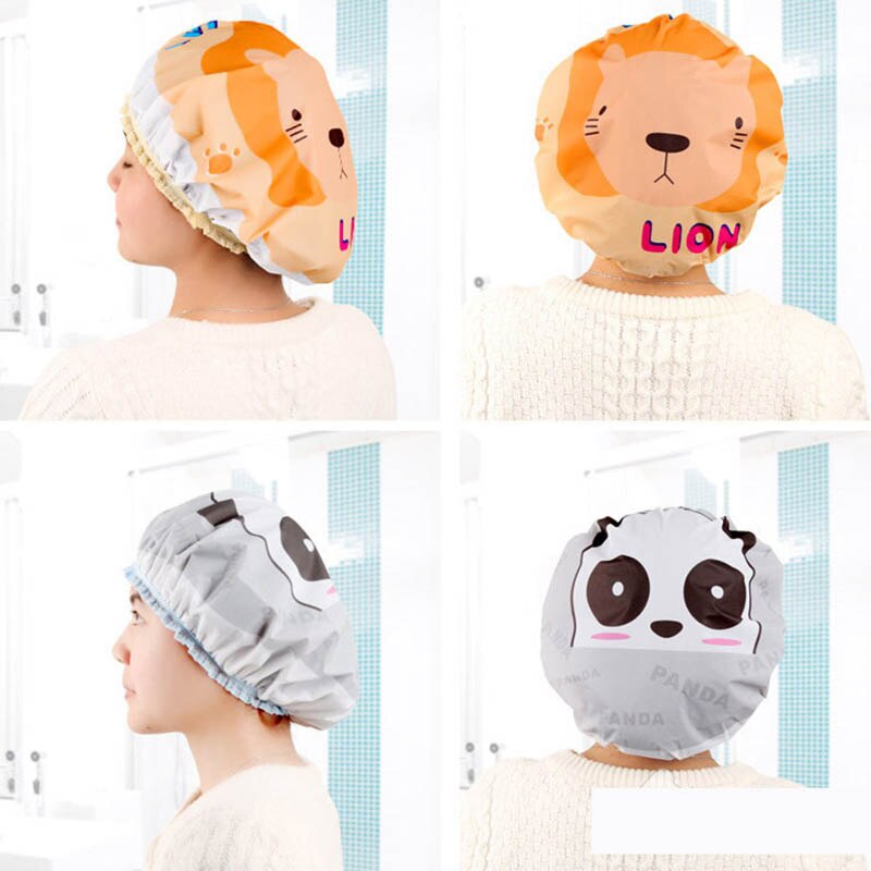 Gorra de baño para la ducha con dibujos animados, gorro de encaje elástico para baño y saunas, gorro para spa, protección para el cabello para niños y mujeres