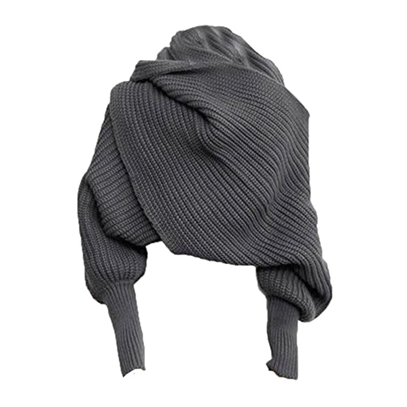 Femmes tricoté pull hauts écharpe avec manchon hiver châle foulards WHShopping: dark grey