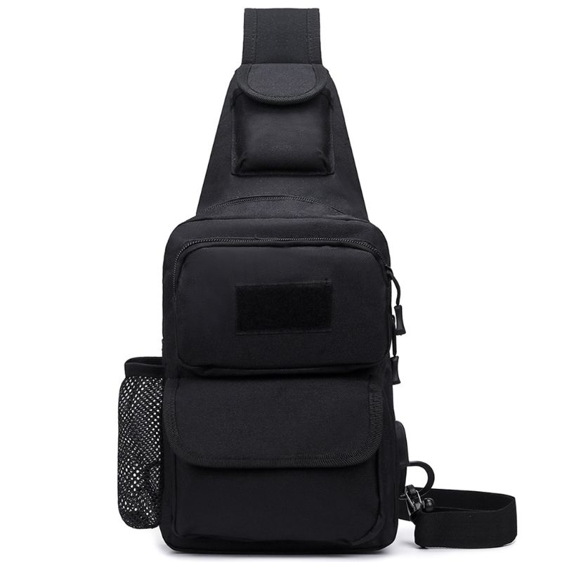 Slyngetaske nylon brystpung med stor kapacitet skulder crossbody taske til mænd afslappet multifunktion anti-tyveri udendørs sportshåndtaske: Sort