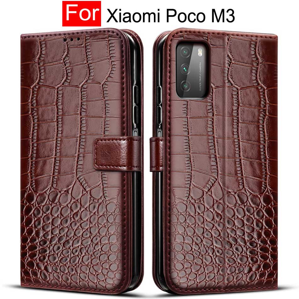 Retro Leder Fall Für Poco M3 fall Funda Flip Brieftasche Hoesje abdeckung fall Für Xiaomi Poco M3 M 3 Fällen telefon Schutzhülle Buch: Deep Brown