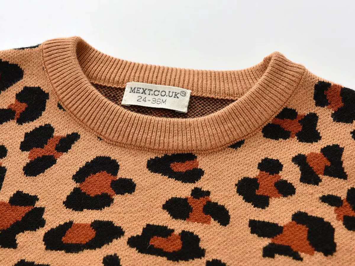 0-6y barn baby långärmad leopardtröja långärmad stickad tröja med rund hals för barn baby pojkar flickor