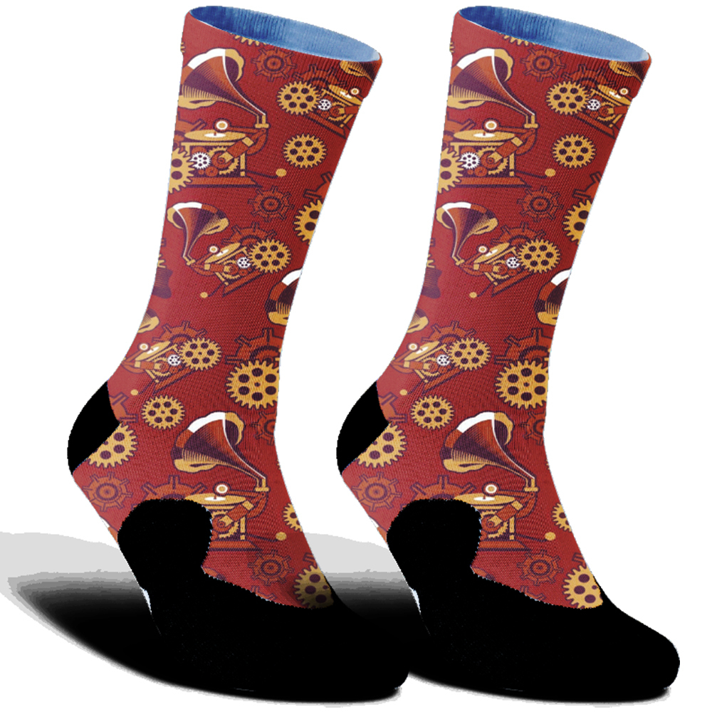 Highway bike sockscomfortable anti slip sports bike socks Skateboard Fruit Wine Glass print Cycling socks: L / Gold