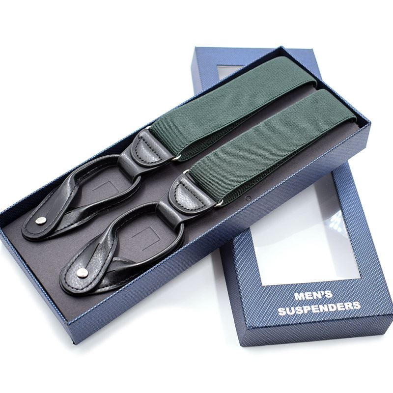 Adult Button Suspenders Black Leather Suspenders Y-back Shape Man Ligas Tirantes Stretch Hangeband 3.5*120cm 8 colors NBD9119: Army green