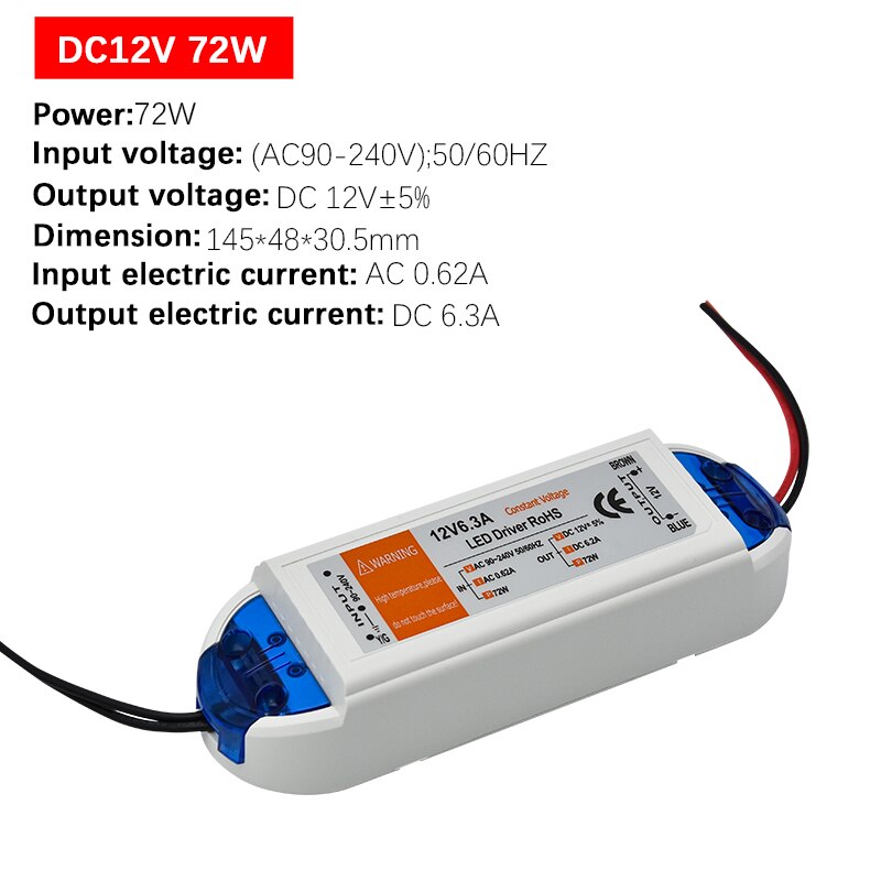 1 stk  dc12v strømforsyning ledet driver 18w / 28w / 48w / 72w / 100w adapter belysning transformer switch til led strip loftlys: 12v 72w