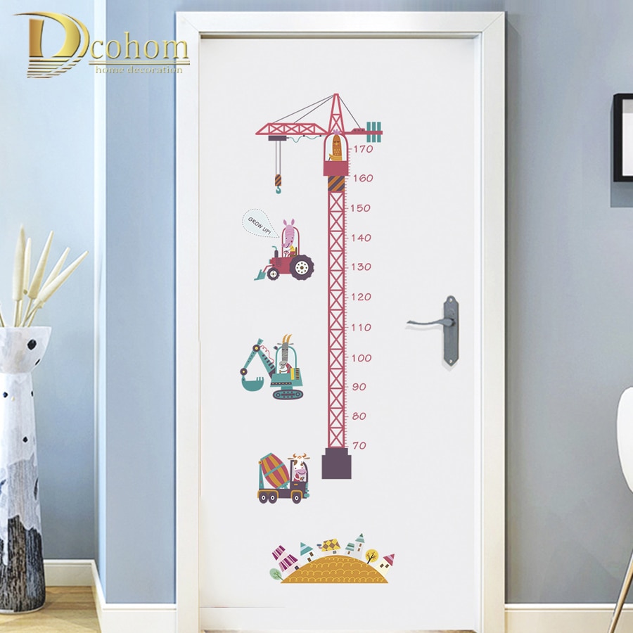 Cartoon Tower Crane Growth Chart Sticker Animal Height Chart Wall Sticker Nursery Decor DIY Art Poster