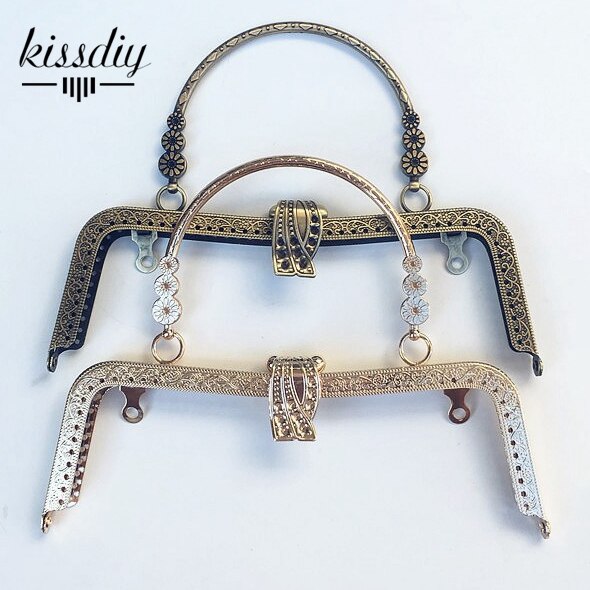 KISSDIY – cadre de sac à main en métal, Vintage, 20.5cm, bronze antique, argent, poignée à fermoir, accessoires de sac, 3 pièces/lot