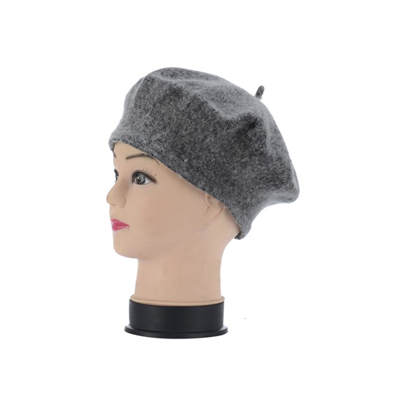 Fransk stil vintage baby kid piger uld blød vinter varm almindelig baret hue hatbd 0039: Mørkegrå