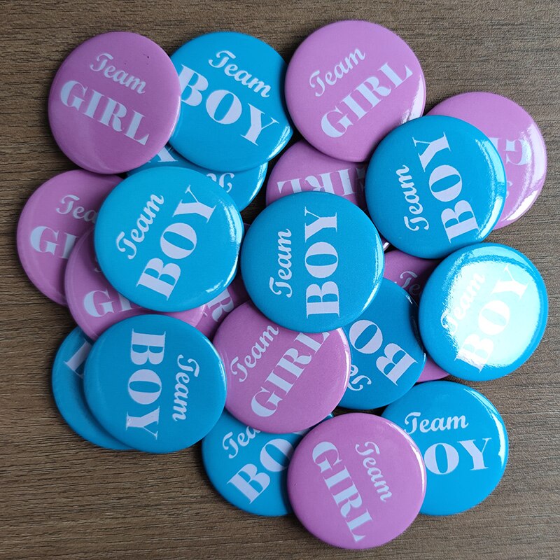 Boy or Girl Gender Reveal Badges Team Boy Team Girl Tinplate Button Badge Decoration Party Buttons Sticker Welcome Baby Shower