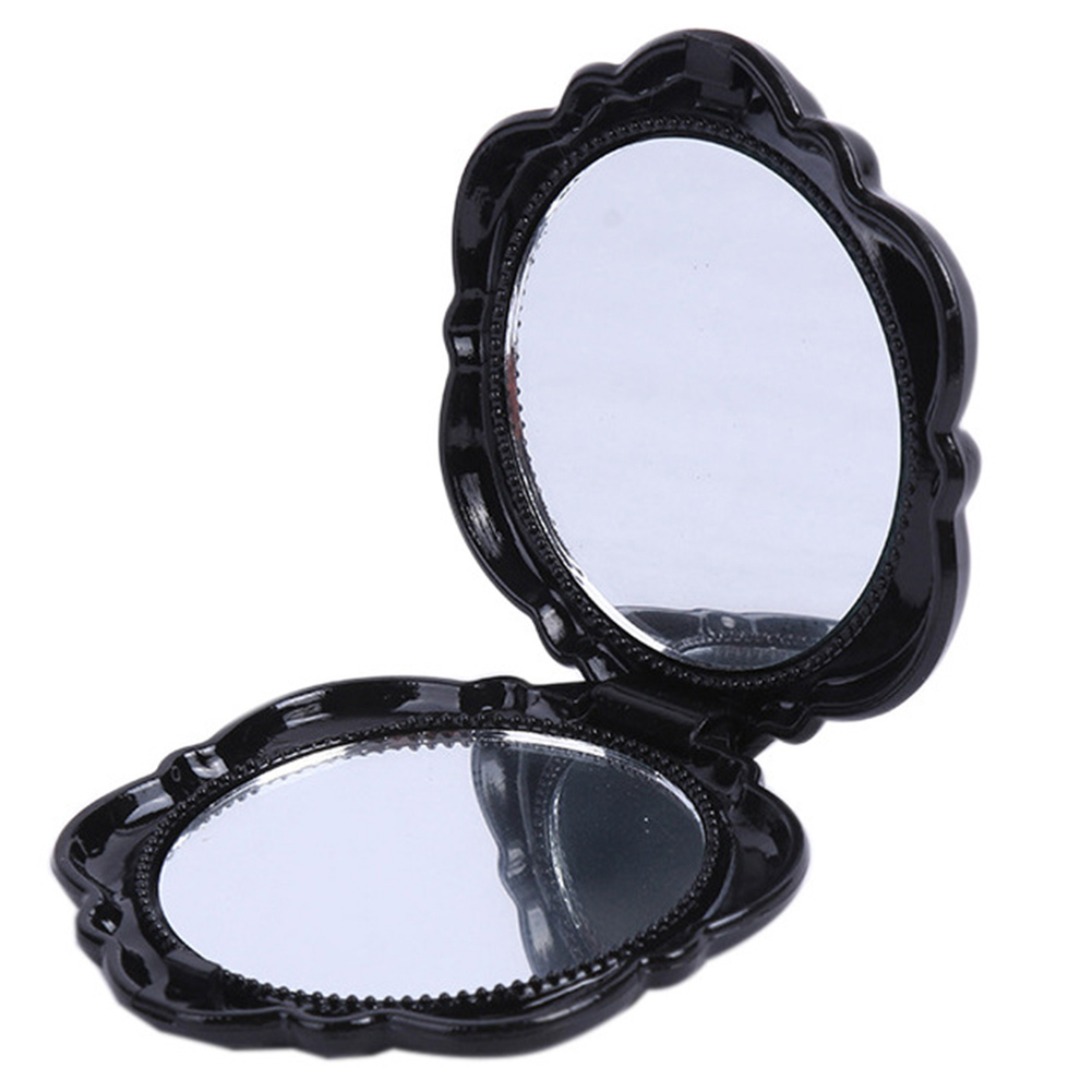 Mini rosa spejl sort sammenfoldelig rundt spejl bærbart pigelommespejl dobbeltsidet makeup spejl makeup også