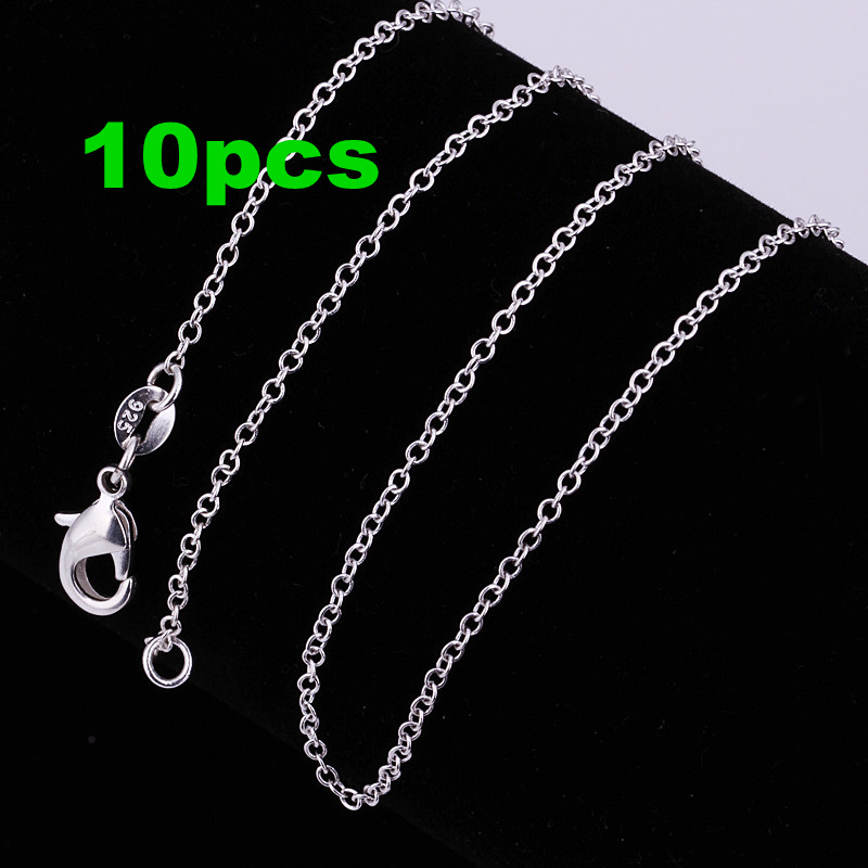 10 Uds. Collar de cadena circular de cuerda de 1MM de Plata de Ley 925 para mujer 45-60CM joyería de para y boda de navidad
