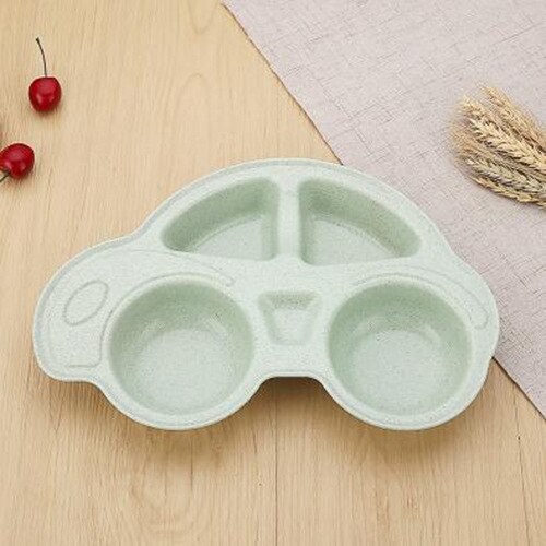 Peuter Baby Baby Gerechten Cartoon Auto Vorm Plaat Milieuvriendelijke Gescheiden Kind Eten Platen Kids Servies Servies Lade: green