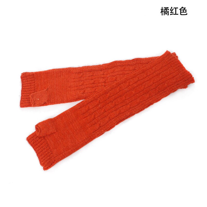 Ensfarget håndstrikkede damehansker håndledd langarm varmere vinter fingerfri strikkevott: Oransje rød