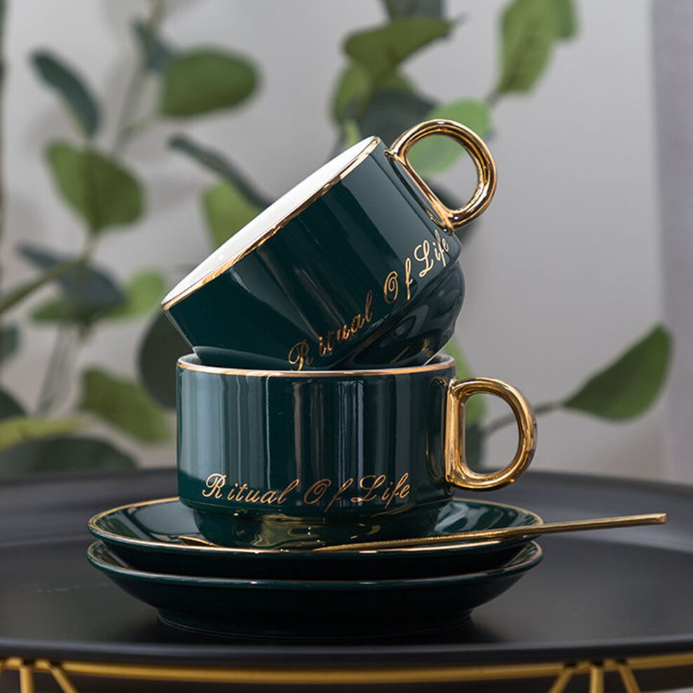 Ensemble de sous-tasses à café en céramique, ensemble de 6 pièces, tasse à thé simple européenne avec cuillère, emballage , tasse à café glaçure colorée, ensemble