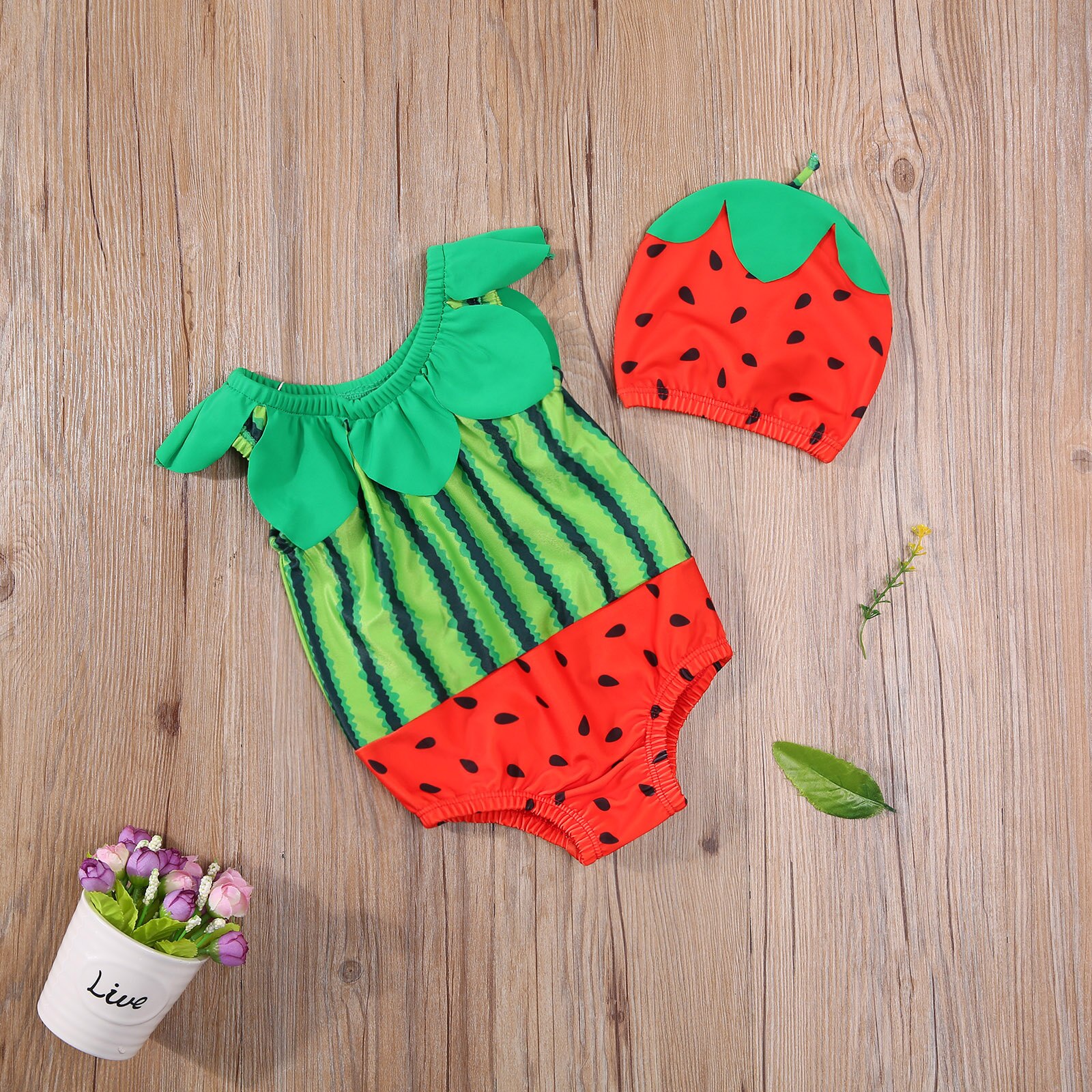 Peuter Baby Kid Meisje Jongen Een Stuk Badpak Watermeloen Bodysuit + Hoed Outfits Leuke Badmode Badpak