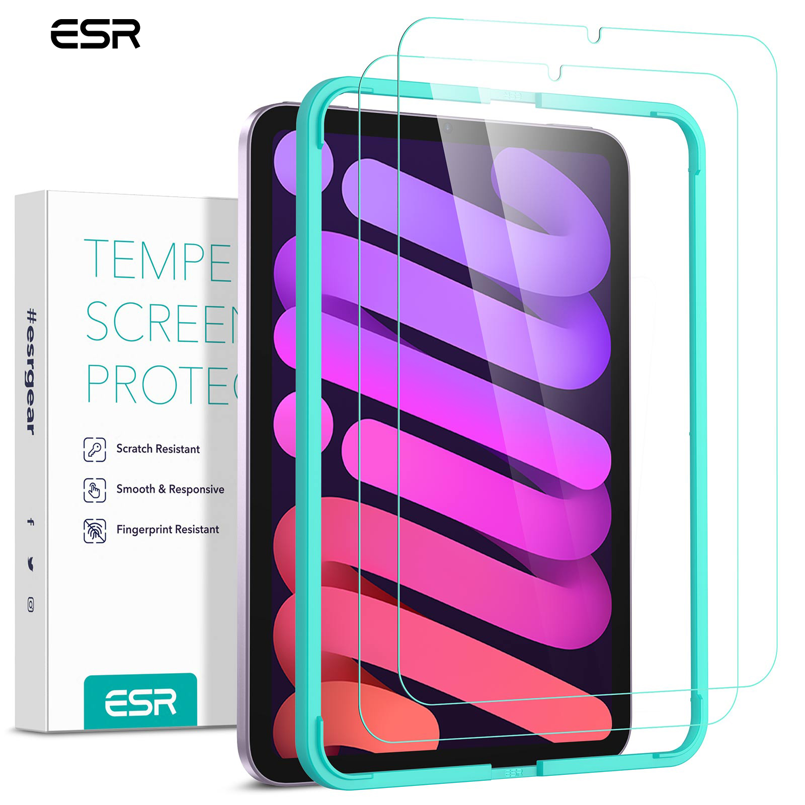 Protecteur d'écran ESR pour iPad 11/10(2025/2022) Pro 11/12.9 -2022) Film en verre trempé avec cadre pour Mini 7/6 Air 5/4
