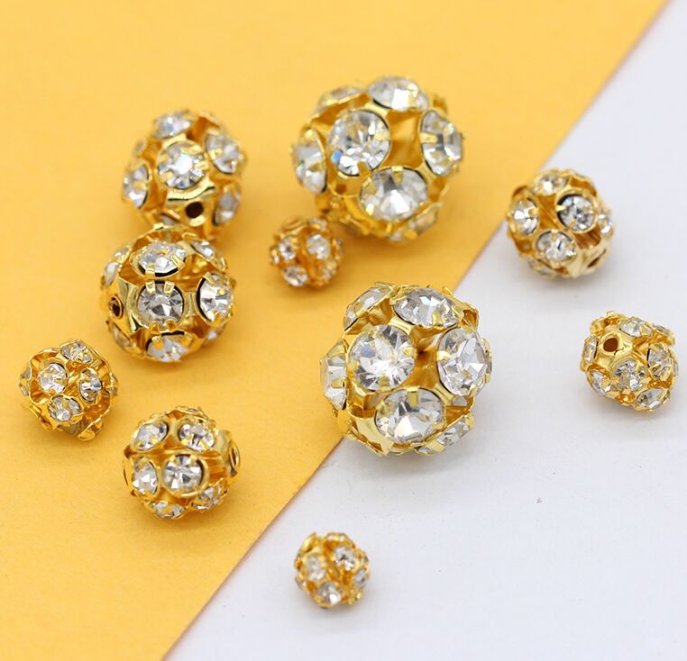 20p 6-16mm forgyldte sølvbelagte metalperler beaded diy smykker fund pave diamanter rund spacer løse perler tilbehør levering: Guld / 6mm