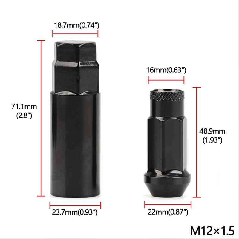 20PCS Steel Car Modification Wheel Nuts Lug Nuts Bolts M12X1.5 M12X12.5 for Chevrolet Hyundai Mitsubishi Acura Mazda