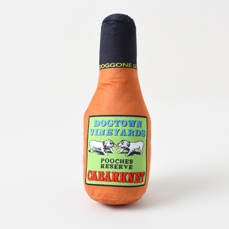 Wine Bottle Shape Squeaky Toy Dog Toys Cocktail Vodka Plush Filled Champagne Food Toys Bite-Resistant Pet Supplies: Cabernet