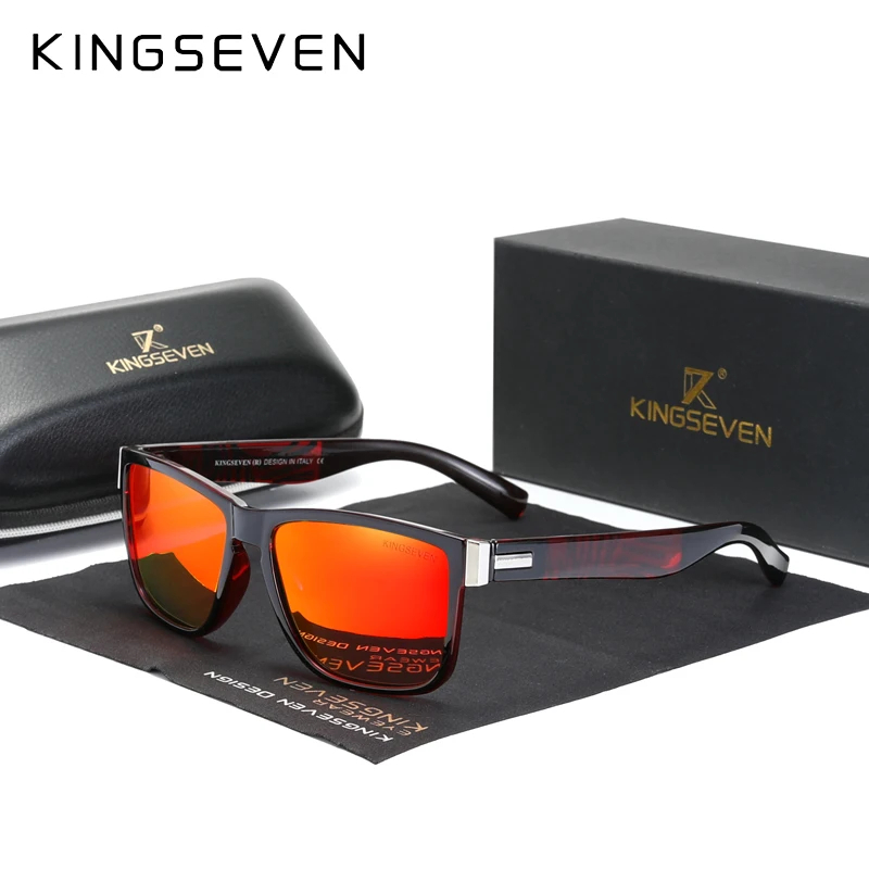 KINGSEVEN UV400 Polarization Sunglasses For Men Mirror Lens HD Eye Protection HD Lens Galasses Rectangle Full Frame Eyewear: GRAY