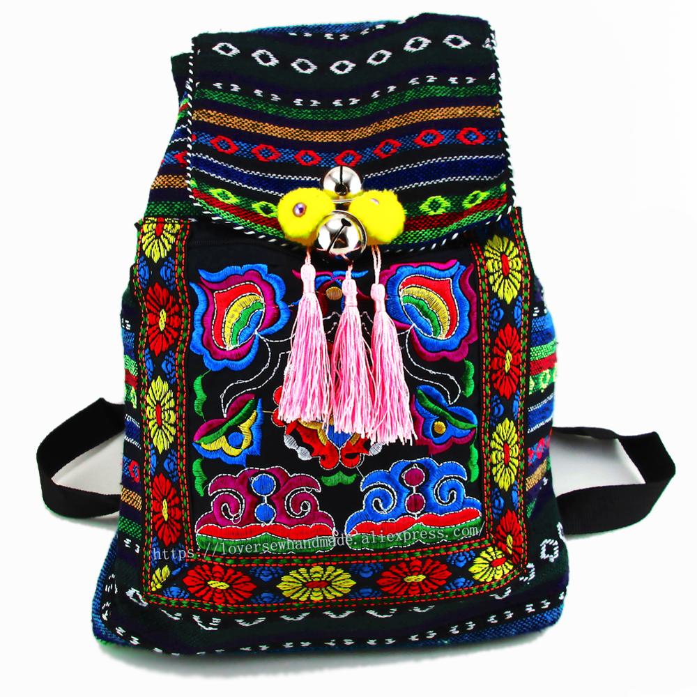 Hmong-mochila étnica Bohemia con bordado de la India, bolso bohemio hippie, mochila, tamaño L, SYS-170E