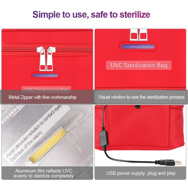 Portable UV Sterilization LED UVC Light Disinfection Bag USB Sterilizers Box Clean Kills Germs with Ozone