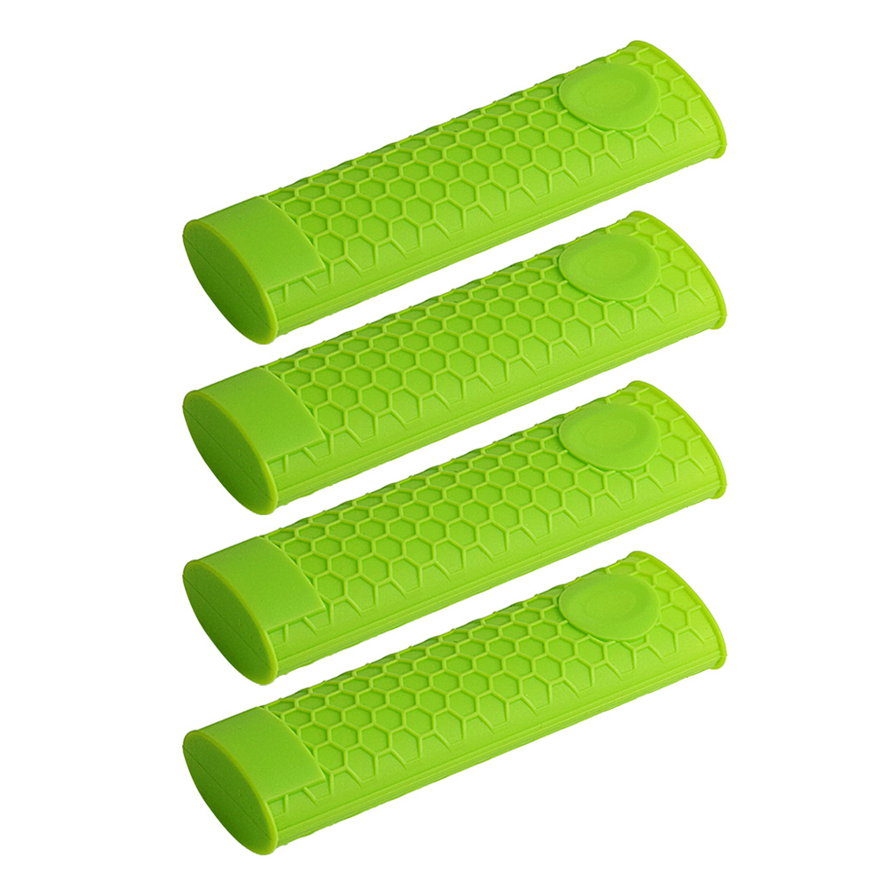 4 Pcs Pot Handvat Houder Siliconen Antislip Hittebestendige Mouw Grip Pan Handvat Cover Pannenlap Voor Metalen Frituren pannen Koekenpannen: Green