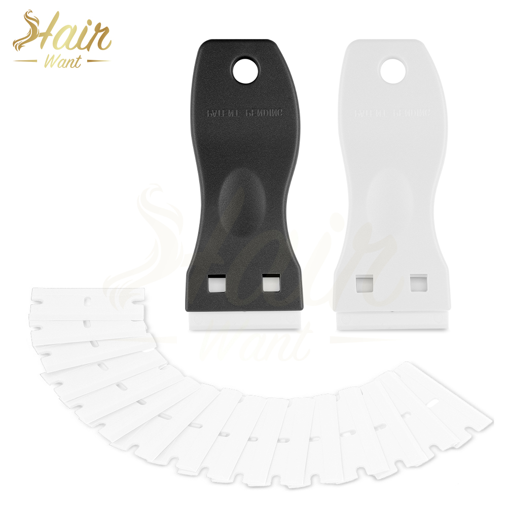 Hair Want Plastic Razor Scraper With 10pcs Double Edged Plastic Blades Hair Extension Tape Scraper Adhesive Tape in Remover: Green
