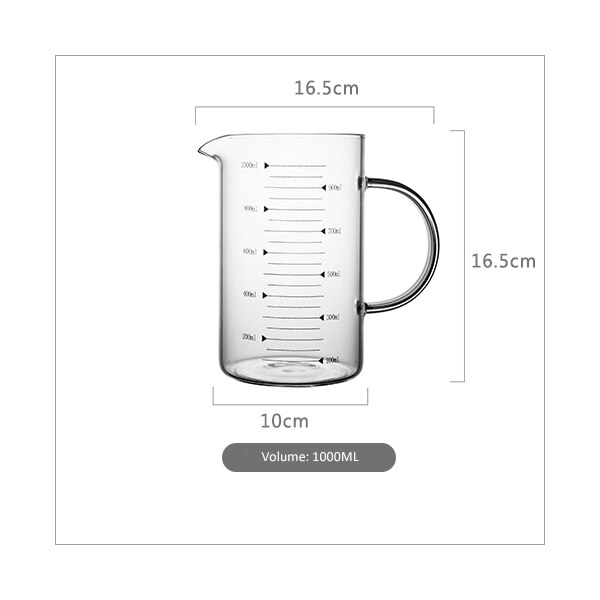 Prepware vaso medidor de vidrio DIY herramientas para hornear olla de medición con medición 350ML 500ML 1000ML, taza de cristal Material de grado alimenticio: 1000ml