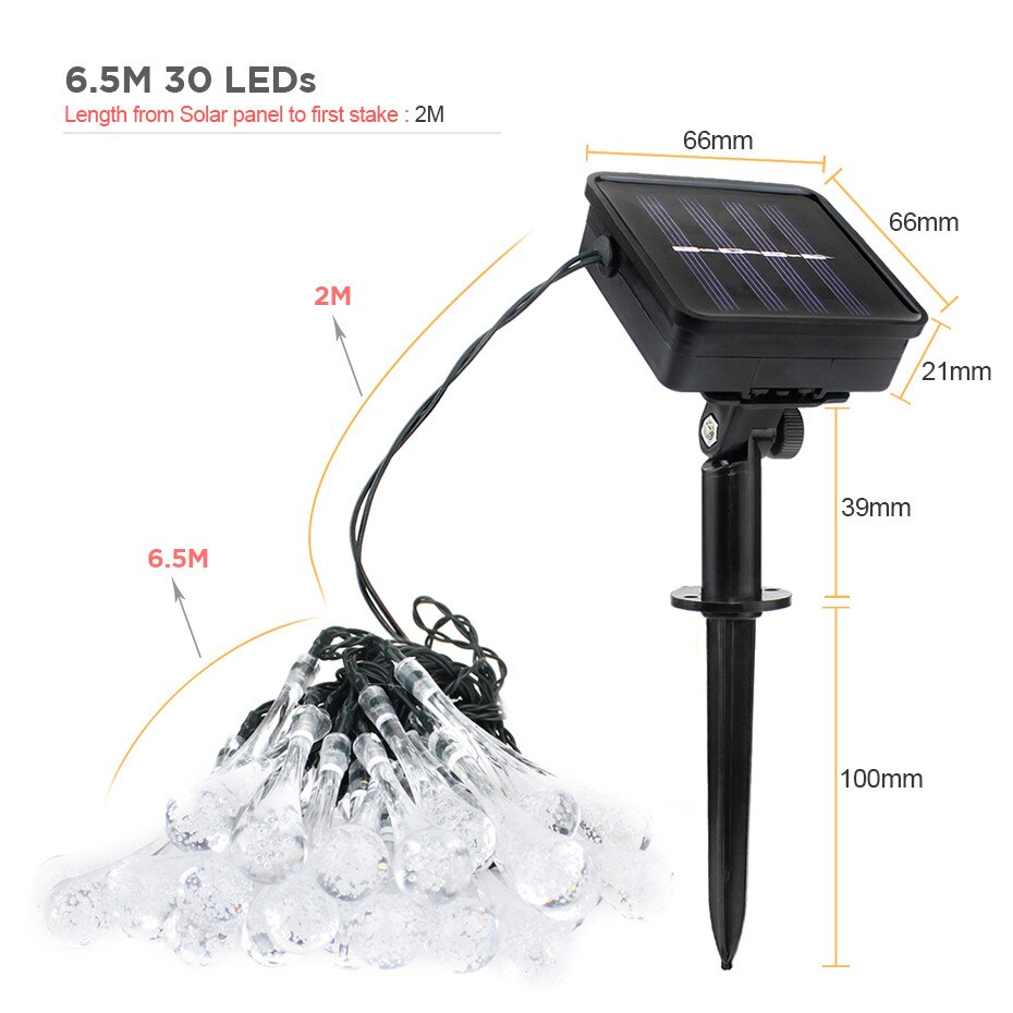 30/50/100/200 LEDs Fairy Lights Solar Powered Warm White/White/RGB Waterproof Outdoor Garden Decoration Solar Led String Light: Water Drop 30LEDs / White