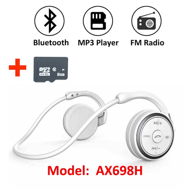 Wireless headphones MP3 Player Wireless Bluetooth earphone music headset sport portable MP3 Player walkman headphones for Phone: AX698 White
