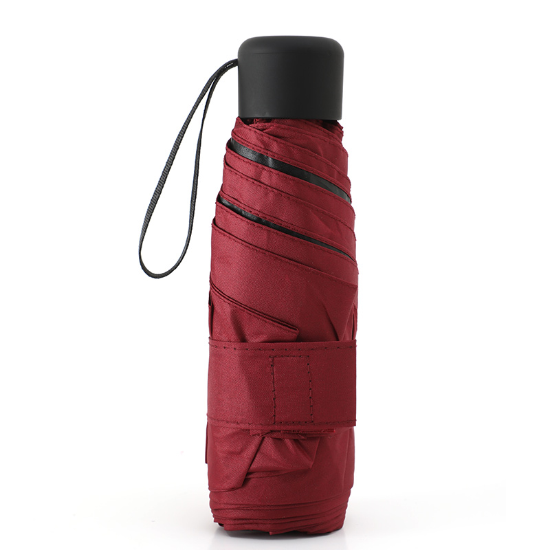 Mini paraguas plegable ultraligero de bolsillo para mujer, paraguas plegable pequeño a prueba de viento para viaje, paraguas compacto para lluvia para hombre, paraguas protector solar para exteriores: Borgoña