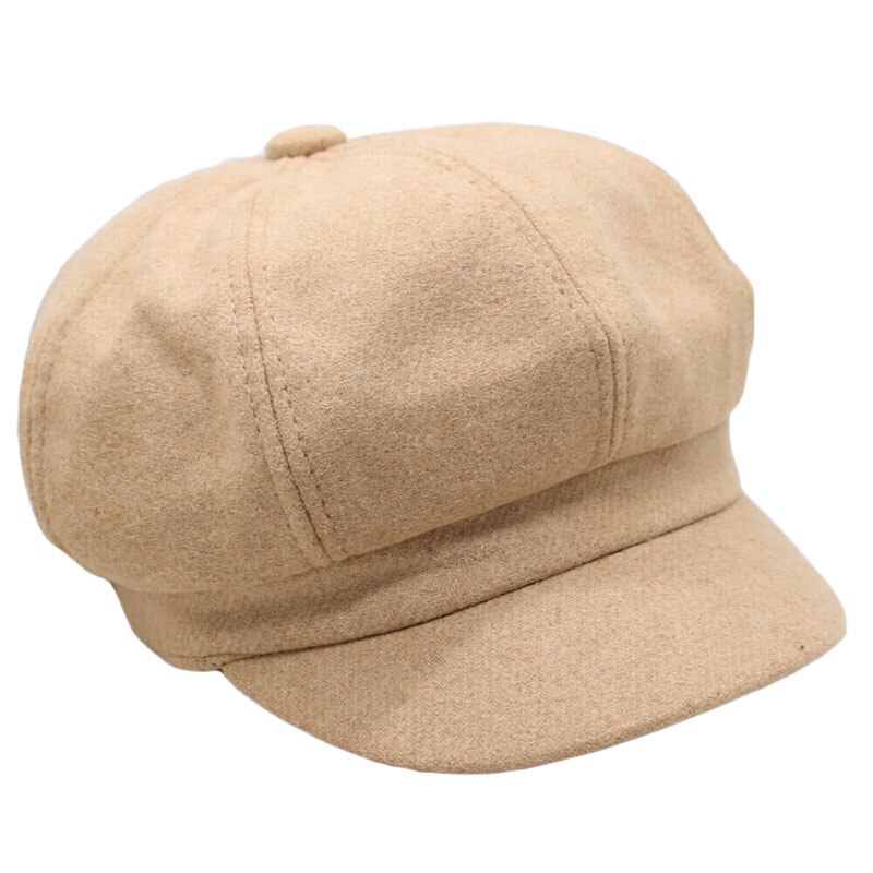 Mulheres Lã quente Chapéu Boina Estilo Britânico Retro Cor Sólida Tampa Octogonal Cap Pintor Jornaleiro Caps Chapéus de Inverno Feminino Grosso Quente viseira