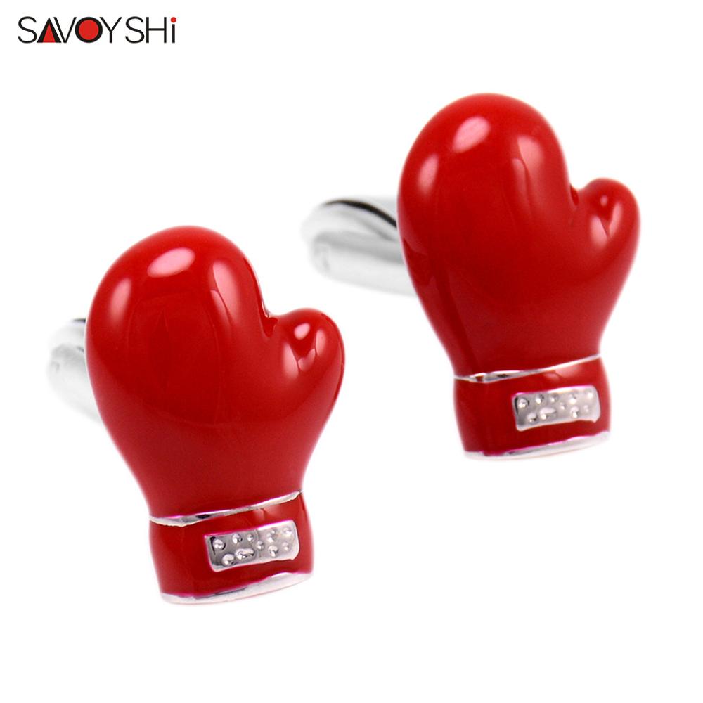 SAVOYSHI Special Cufflinks for Mens Shirt Cuffs Red Enamel Boxing Gloves Model Cuff links Free carving name: Default Title