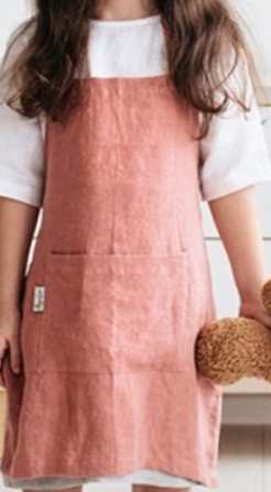 Delantal de lino para niños, ropa para comer, pintar, antiincrustante, de jardinería: Rosa