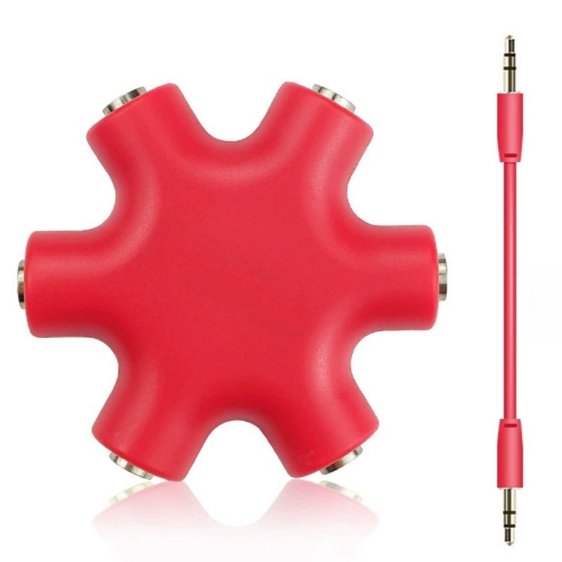 Répartiteur Audio 3.5mm avec câble adaptateur, 1 mâle à 5 femelles, câble séparateur Audio pour écouteurs, convertisseur de sortie sonore Aux multi-ports: Rouge