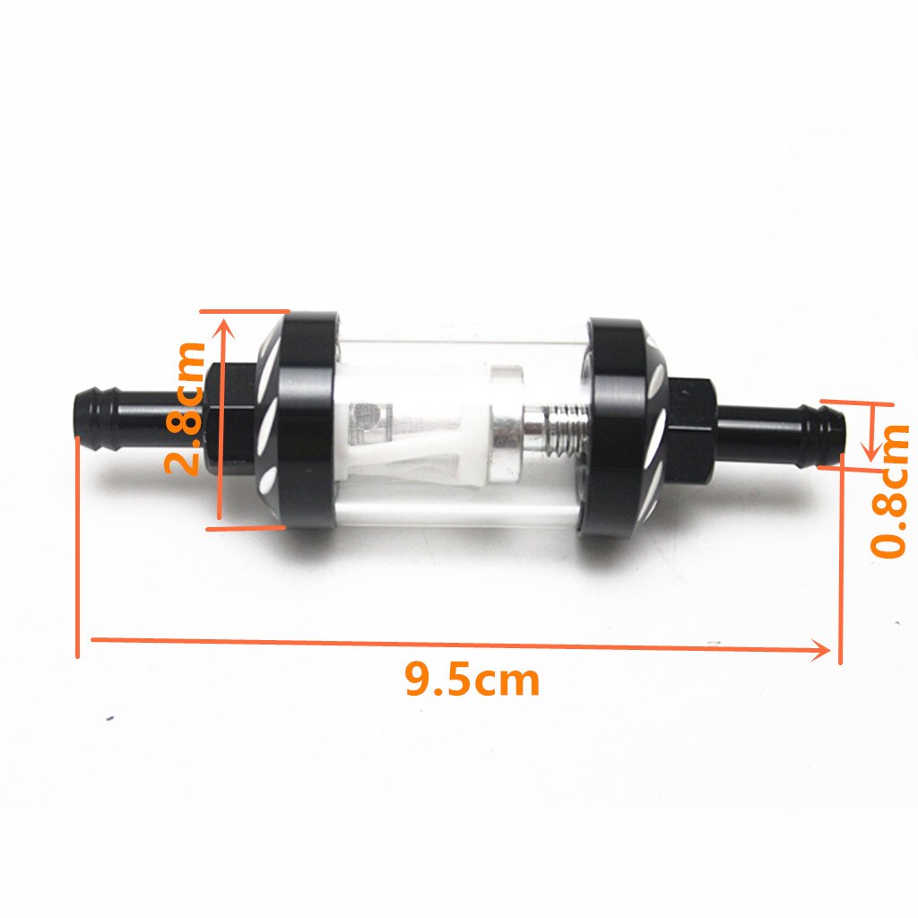Filtro de combustible Universal para motocicleta en línea de gasolina vidrio negro 8mm 5/16 pulgadas lavable