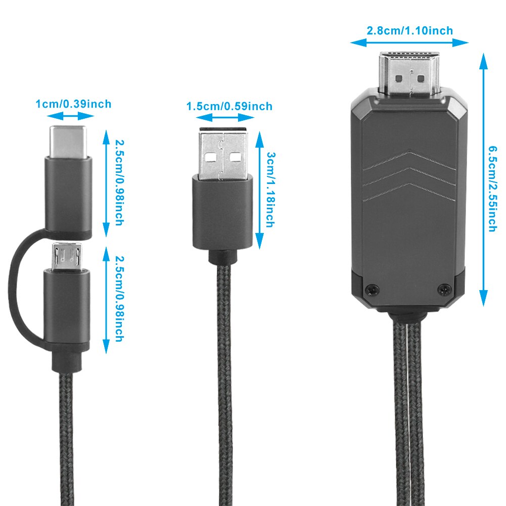 Usb-tyyppi c/micro usb-hdmi-kaapelisovitin android-puhelimeen televisioon projektori näyttö 1080p hdtv-peilaus latauslinja