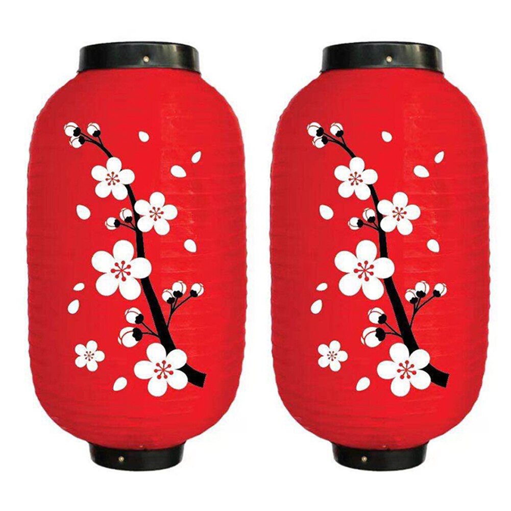 2 st 25cm plommon japansk lykta blomma hängande lykta lampa kinesisk orientalisk långformad tyg lampion kök restaurang inredning: A 2 st